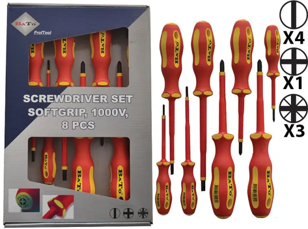Juego de destornilladores BATO VDE 1000V ranura/Ph/Pz 8 piezas